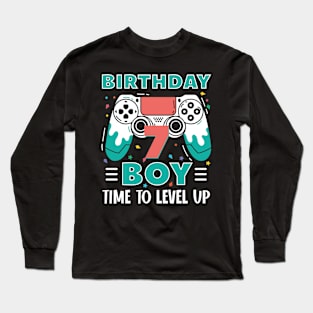 7th Birthday Boy Gamer Funny B-day Gift For Boys kids toddlers Long Sleeve T-Shirt